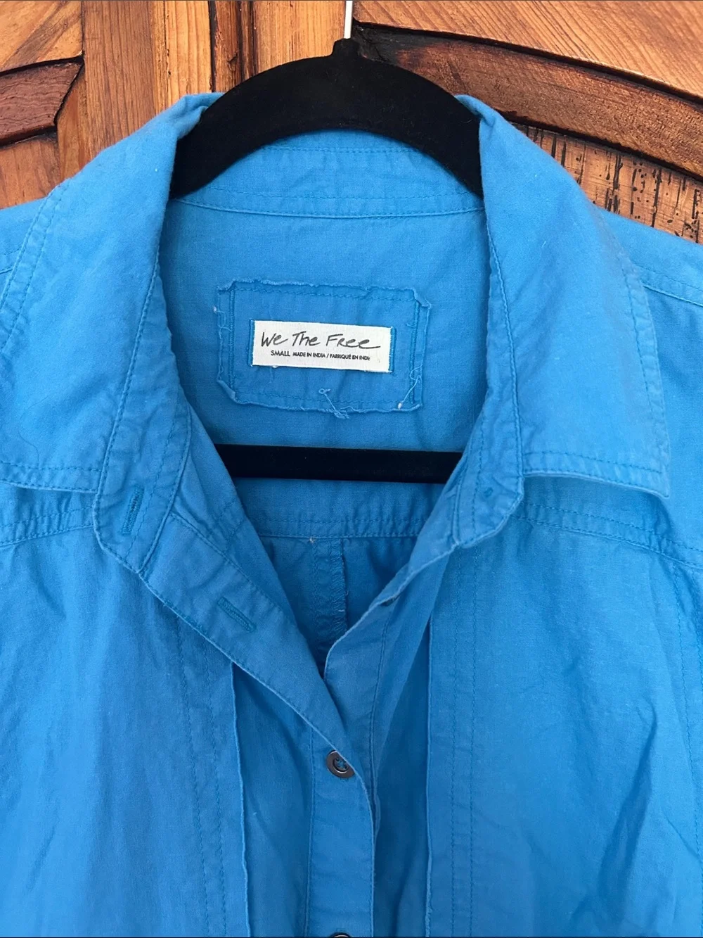 Free People Remade Poplin Shirt Button Down Double Cuff Collared Blue